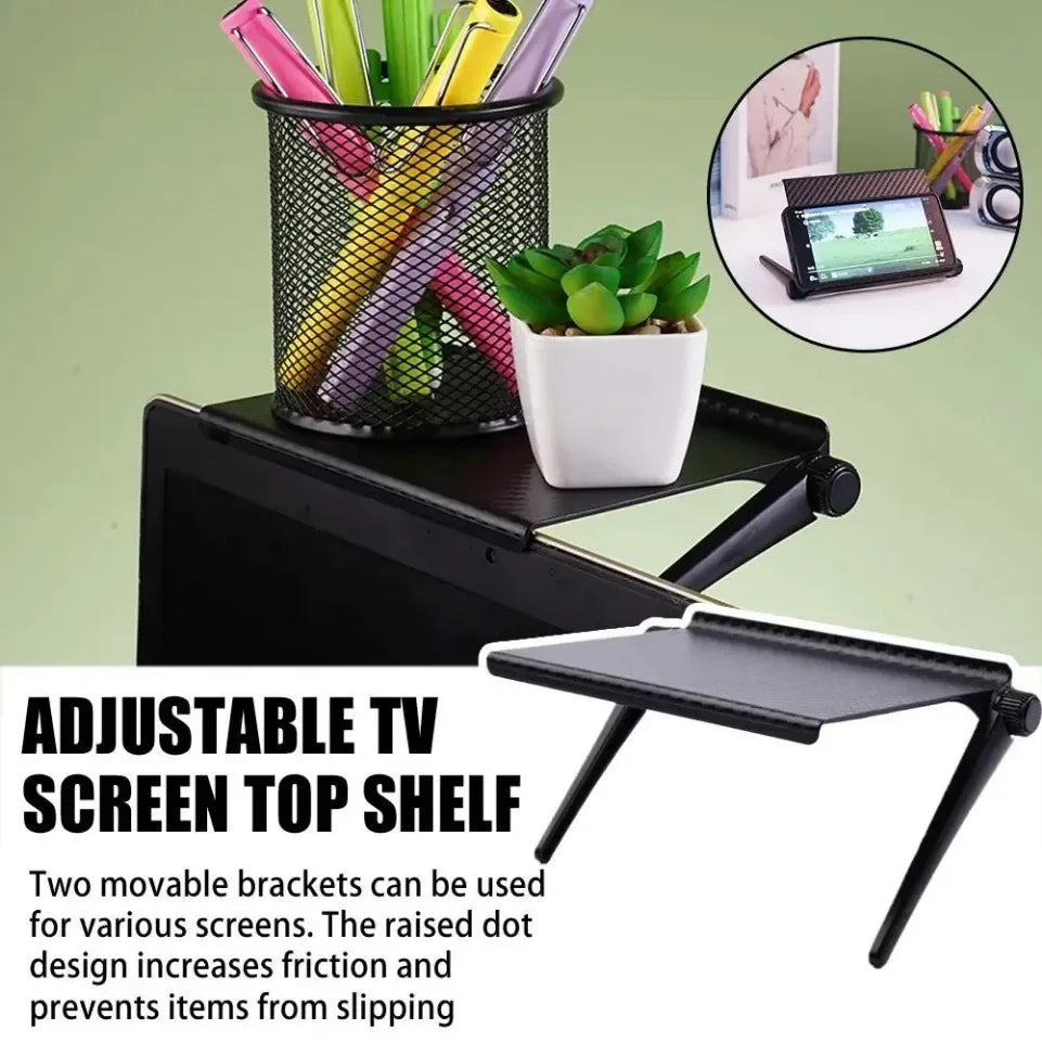Adjustable TV/Monitor Top Shelf Organizer - Universal Space-Saving Rack for Router, Media Box,Accessories & Cable Management