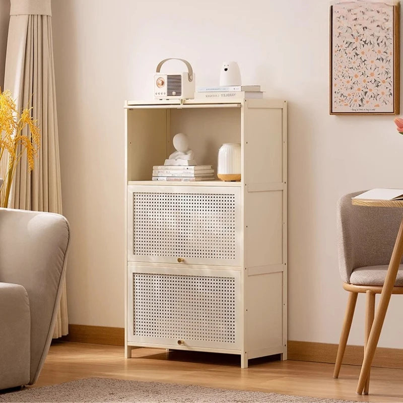 White Living Room Floor Cabinet for Tatami Bay Window Storage Cabinet Multifunctional Balcony Organizer Space-Saving Cupboard