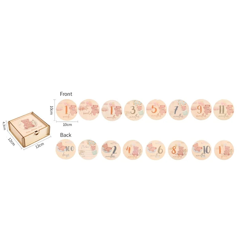 8Pcs Wooden Baby Milestone Cards Number Monthly Memorial Cards Wooden Engraved Age Photography Accessories Baby Birthing Gift
