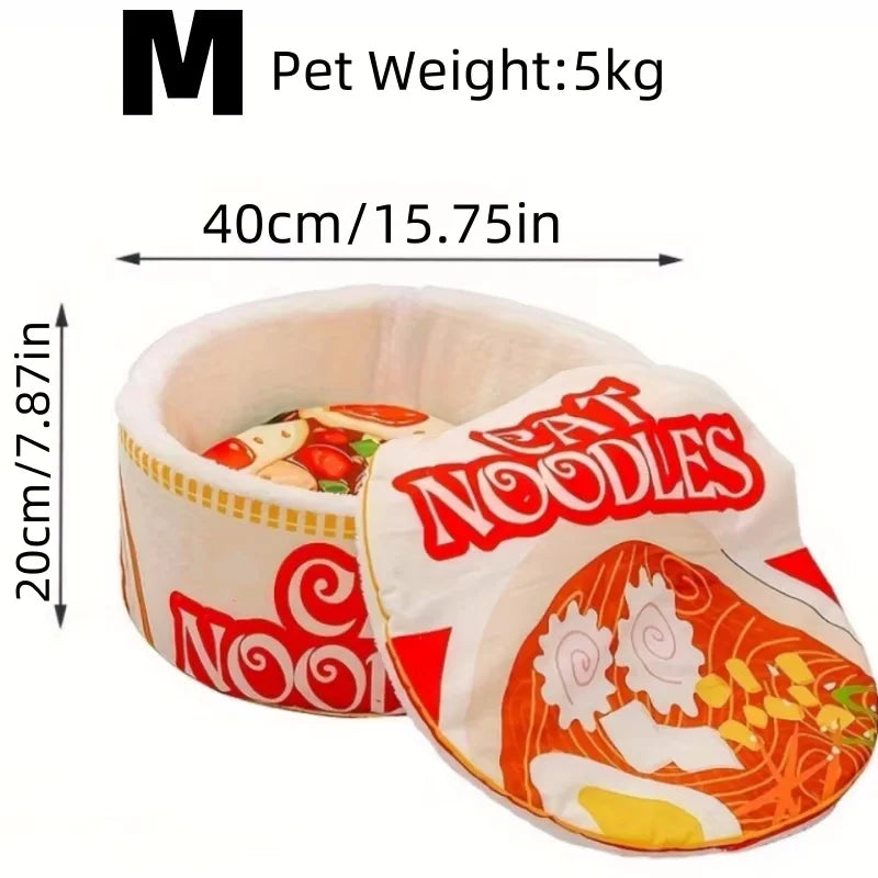 The New Winter Cartoon Ramen Cat Nest Love Warm Cute Semi-enclosed Cat Bed Can Be Opened And Washed