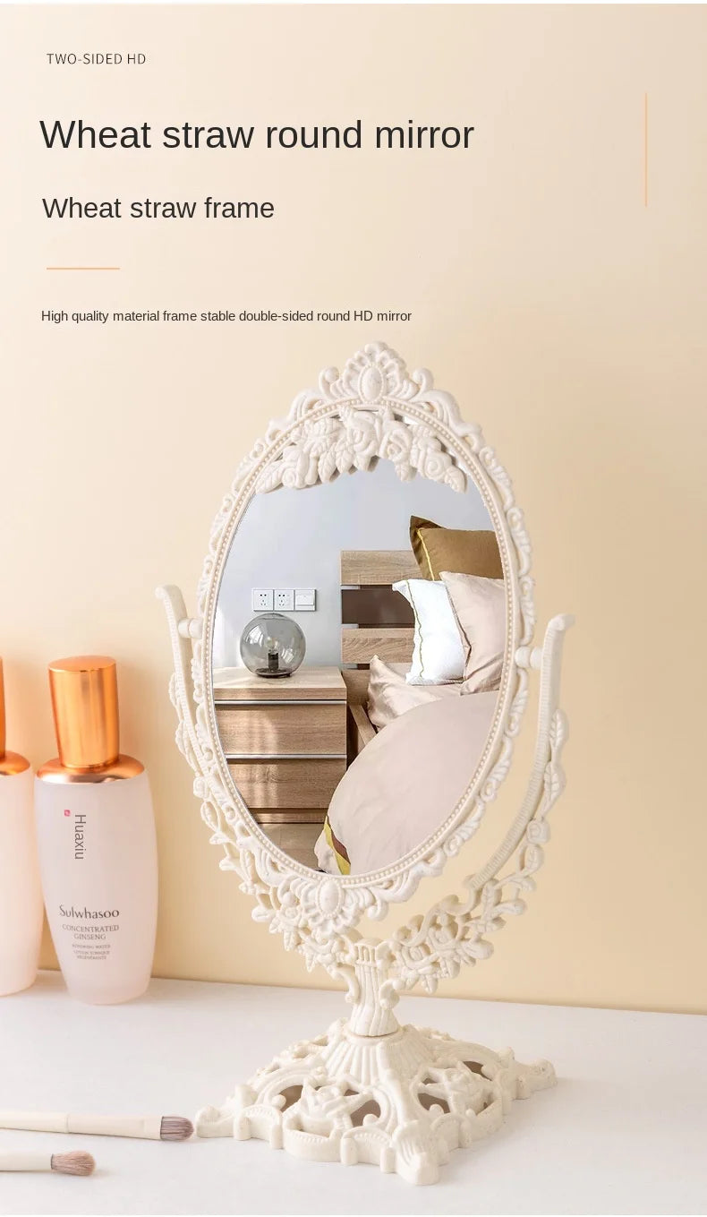 Retro palace style tabletop, rotatable tabletop, household standing makeup mirror, dormitory, student makeup mirror, girl