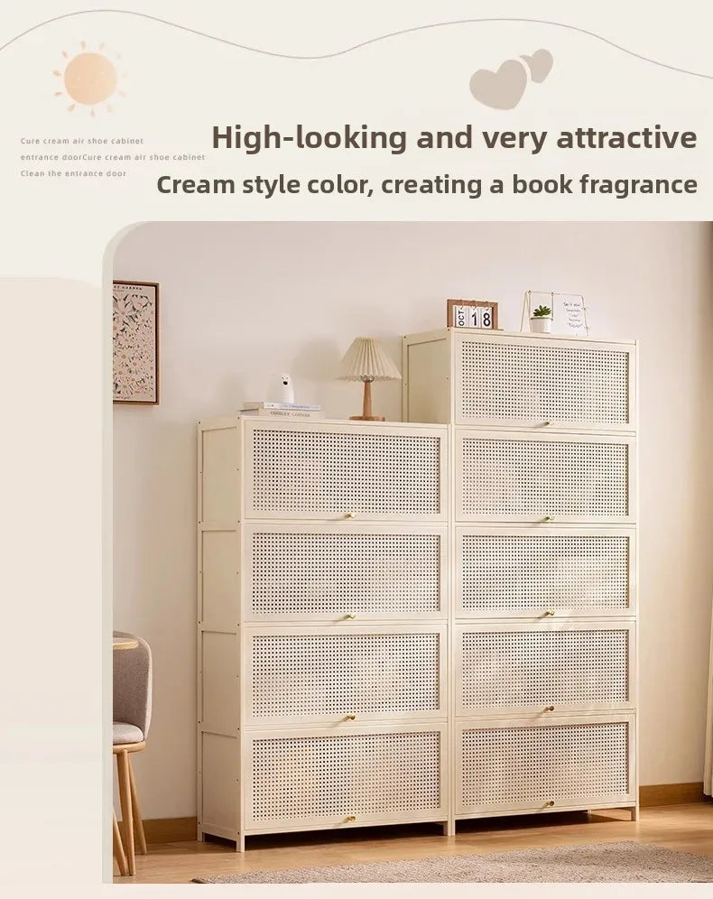 White Living Room Floor Cabinet for Tatami Bay Window Storage Cabinet Multifunctional Balcony Organizer Space-Saving Cupboard