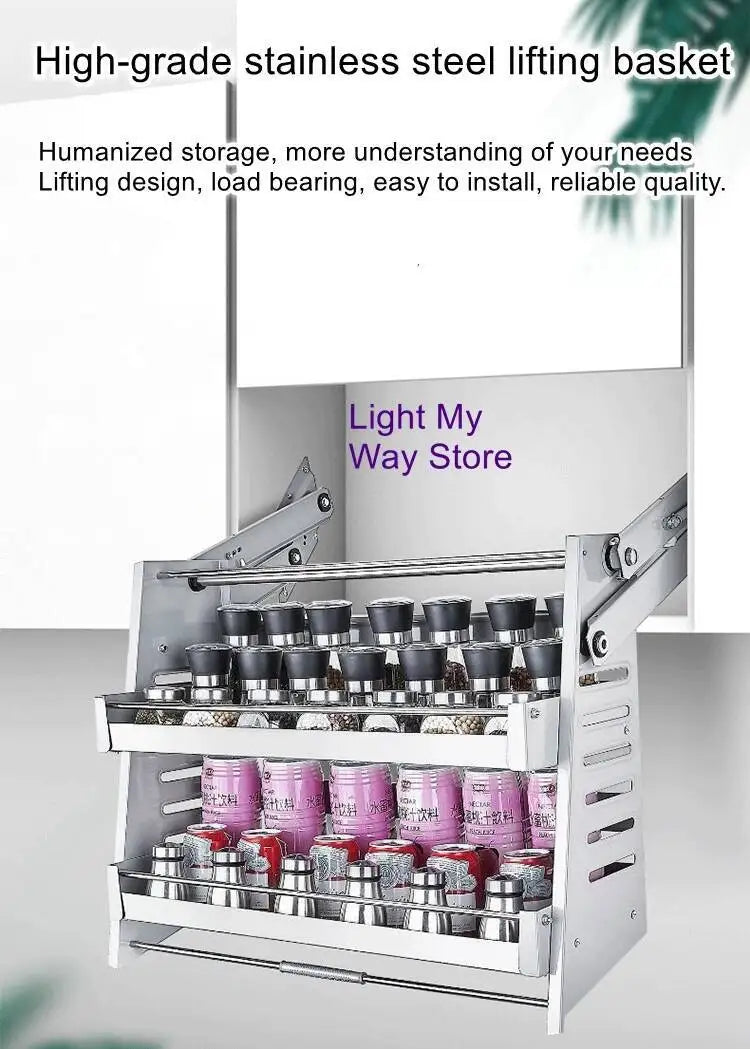 Stainless Steel Aluminum Alloy Hanging Lifting Basket Kitchen Pull-Down Cabinet Storage Rack