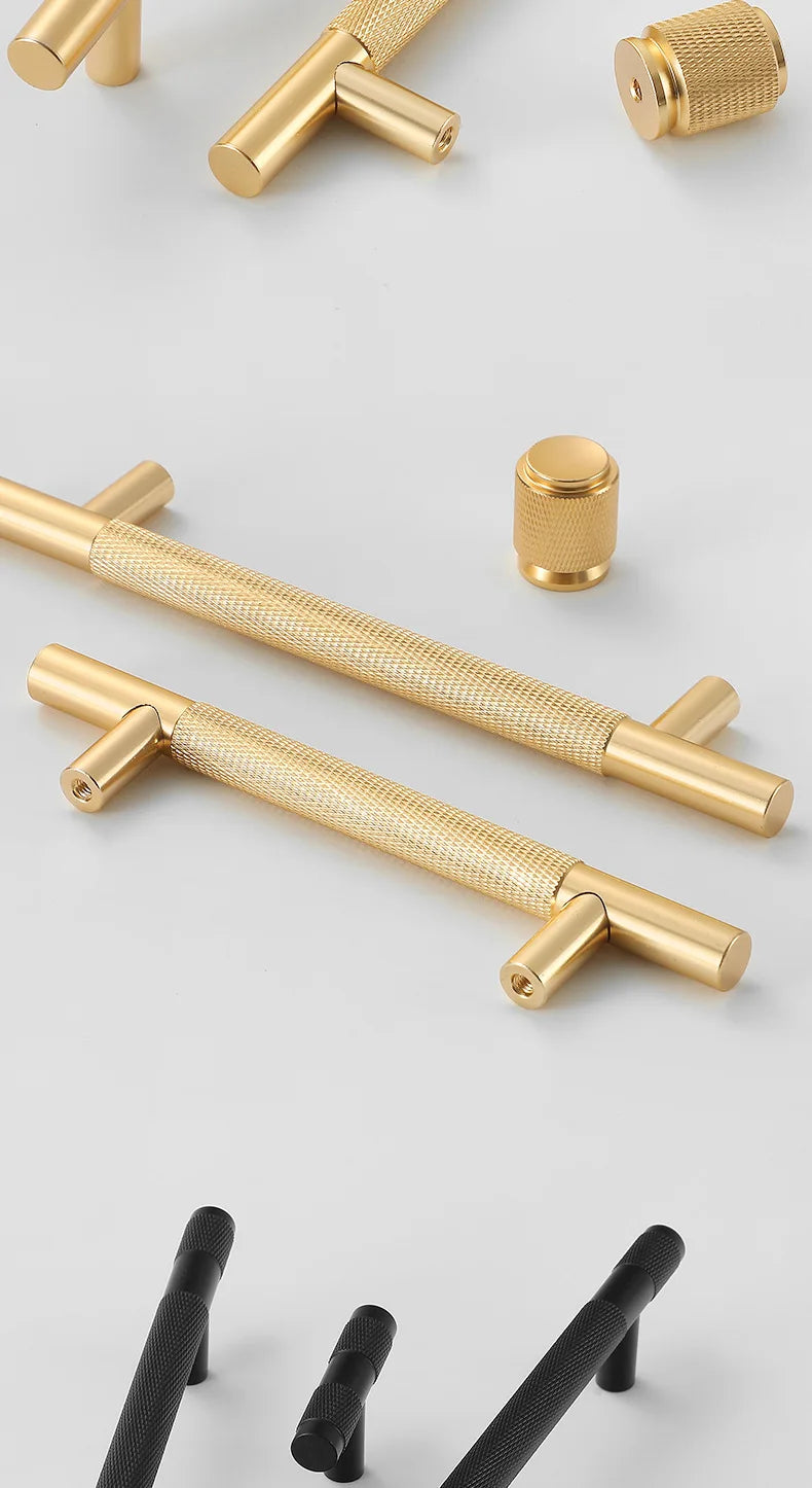 Black Gold Knurled Kitchen Cupboard Cabinet Storage Handles Closet T Bar Wardrobe Door Pulls Door Knobs Home Furniture Handles