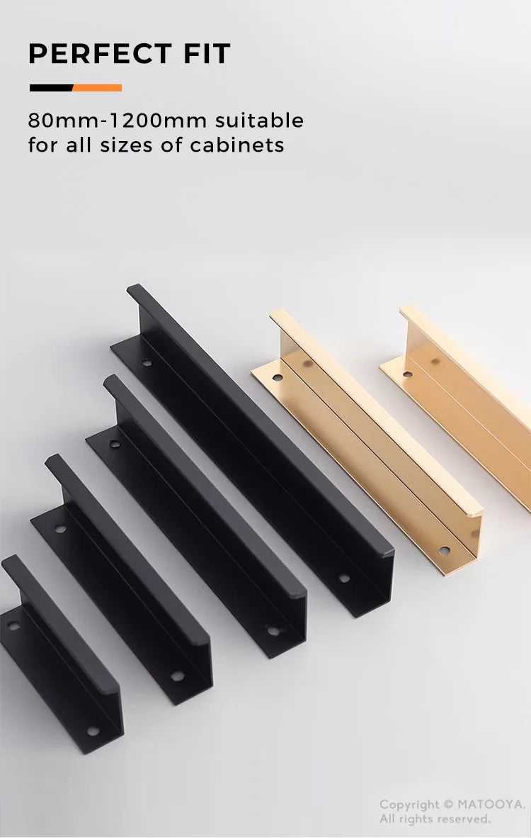 Hidden Furniture Handles Matte Black Gold Silver Kitchen Cabinet Pull Wardrobe Pull Not punched Handles for Cabinets and Drawers