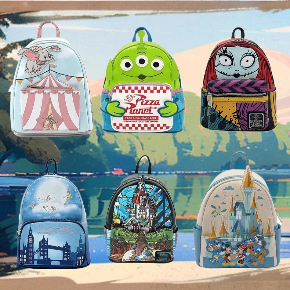 PU Leather Women Backpack Stitch Cartoon Chocolate Mickey Peter and Wendy Star Sky Students Brand Backpack Waterproof Bag
