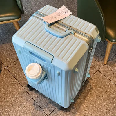 Large Capacity Travel Luggage Aluminum frame Suitcase pull rod Case 24/28/32 " with Cup Holder Travel Case Combination box