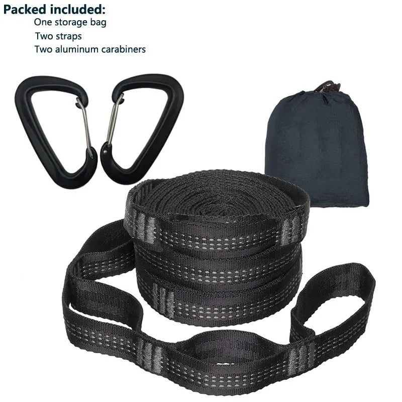 Outdoor hammock straps with more adjustable loops and ultra-length outdoor hammock straps and belts with 7075 alloy aluminum