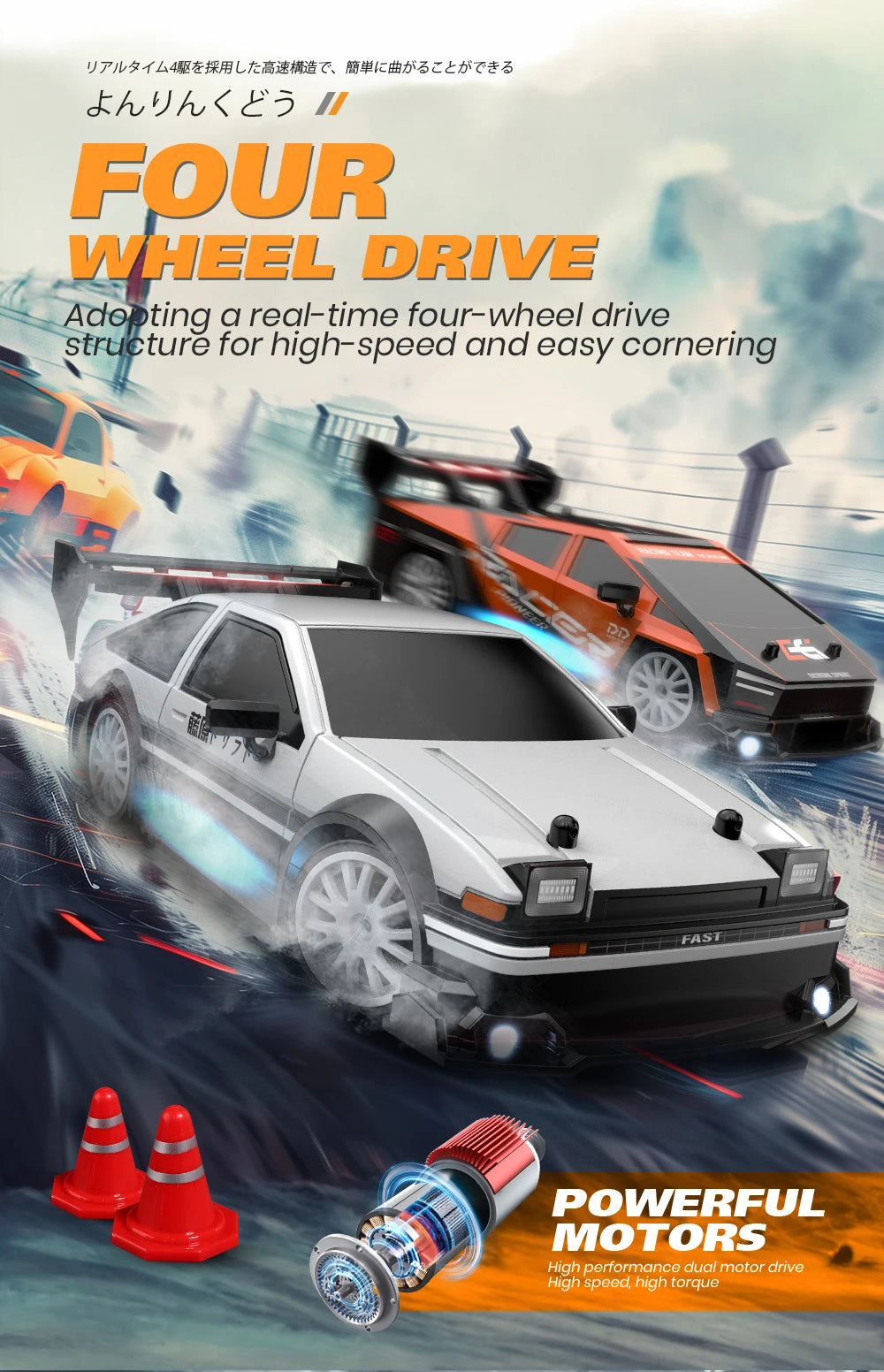 4WD Remote Control Car RC Drift 1:24 20KM/H High Speed Vehicle with LED Lights Racing Sport Toy for Adults Boys Girls Kids Gifts