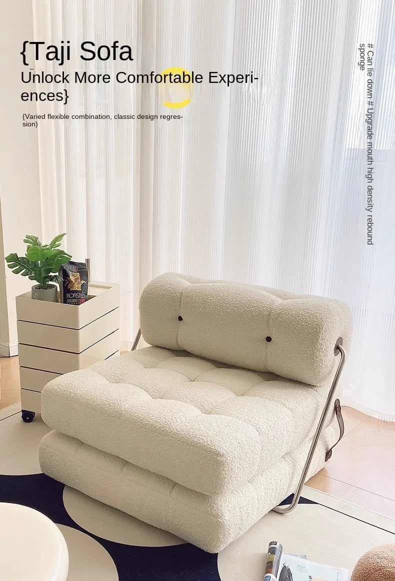 X&D Cream Style Lamb Fleece Leisure Folding Sofa Bed Fold Dual Use Single Small Unit Living Room Balcony Leisure Sofa Lazy Sofa