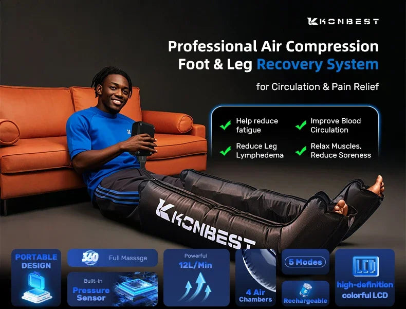 Air Compression Leg Massager Boots Foot Calf Pressotherapy Air Pressure Therapy Device 4 Chamber Fast Recovery Massage Machine