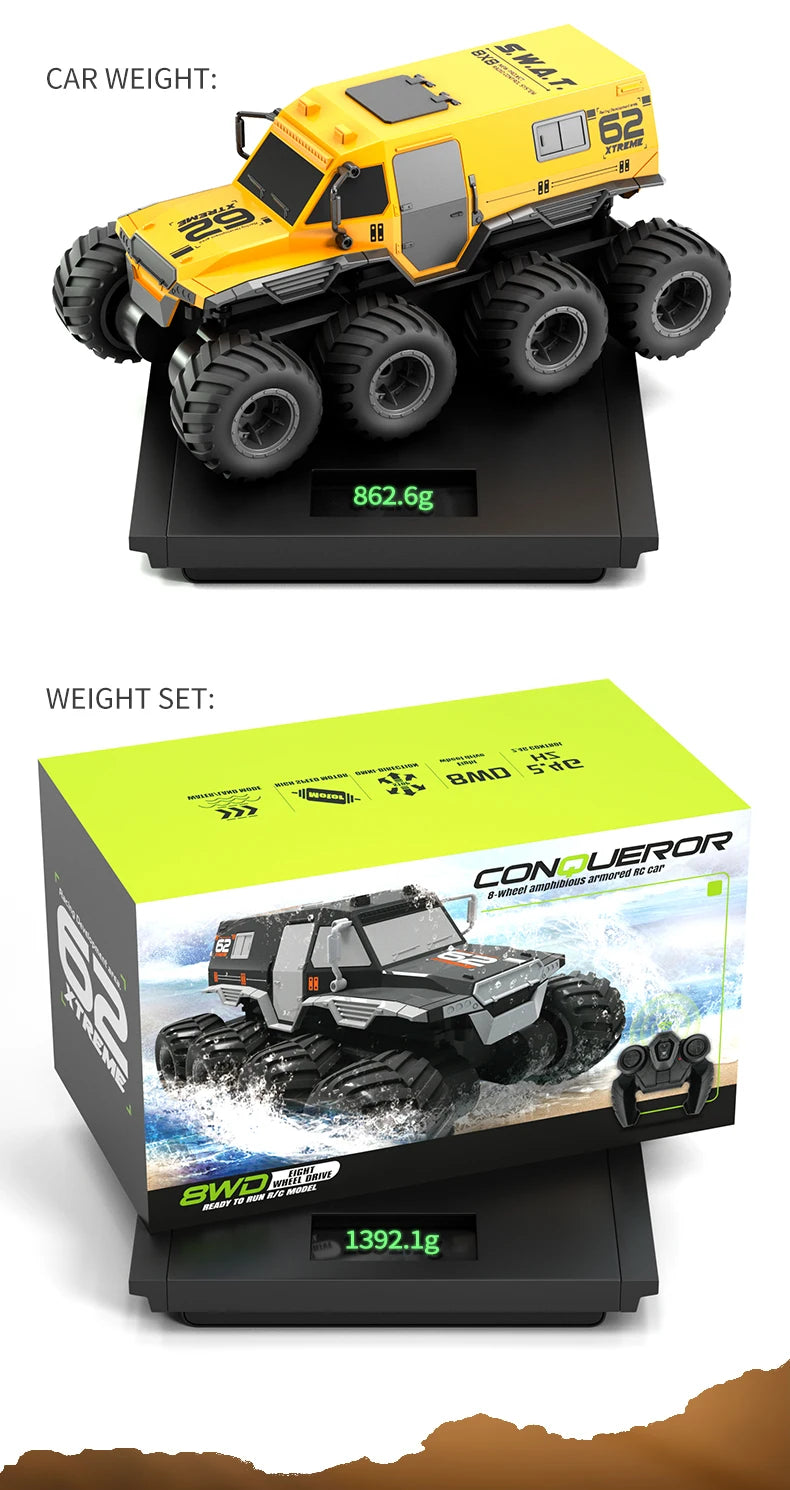 ﻿ JJRC Q137 8x8 2.4G Remote Control Car 8wd Off-road Amphibious Stunt Vehicle 8-Wheel Speed Racing Truck Waterproof Crawler Toys