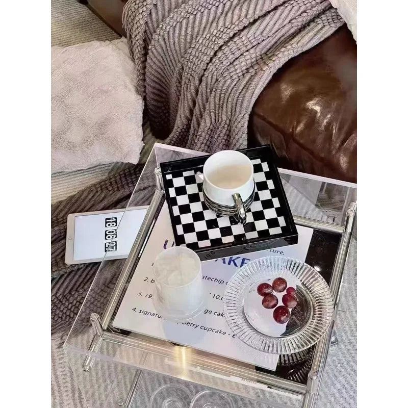 Acrylic Side Table Transparent Trolley Style Living Room Coffee Table Storage Cabinet Mobile Bedside Table Minimalist