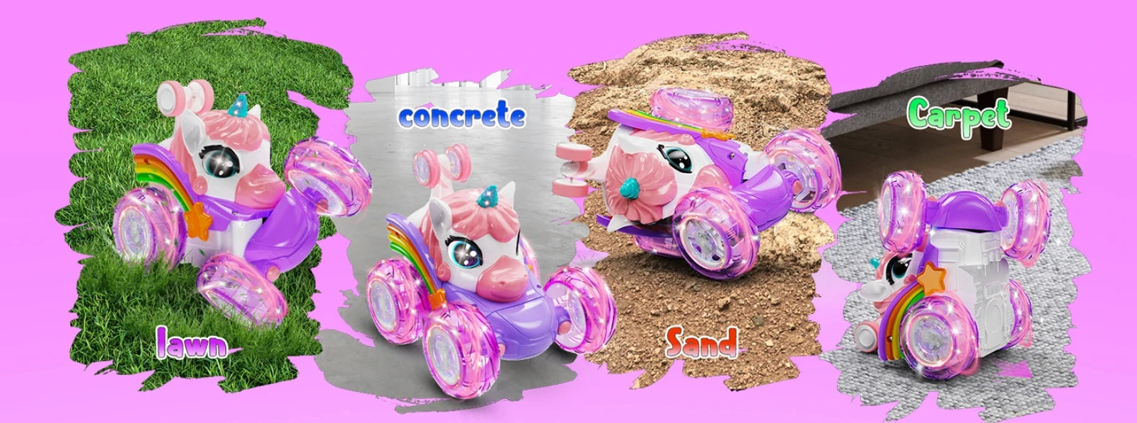 Unicorn Remote Control Car for Girls, 360° Rotating 4WD Stunt RC Cars with Cute Lights, Rechargeable Toys-Kid Birthday Gifts