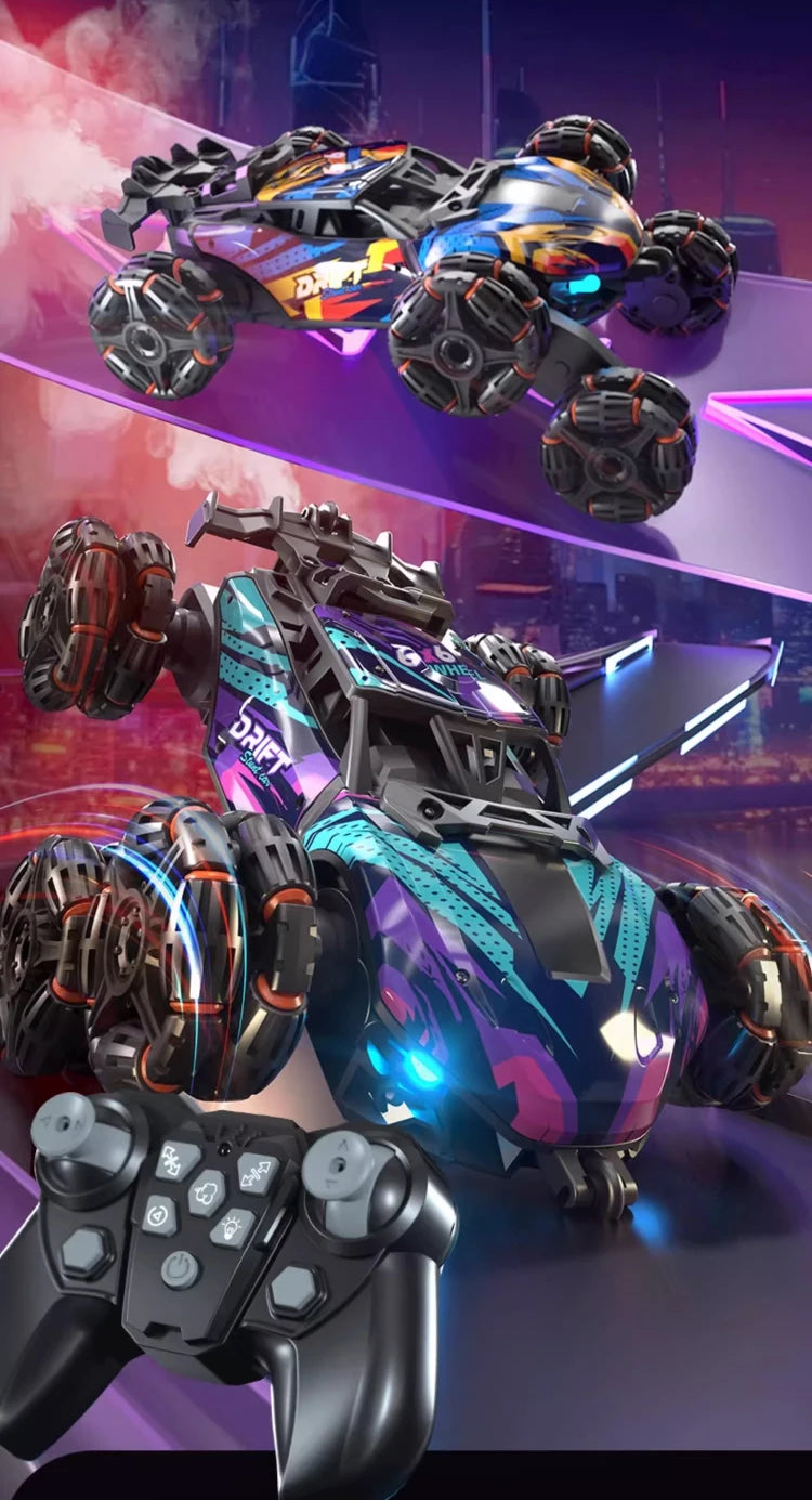 Children's Alloy Remote Control Car Morphing Six-Wheeled RC Off-Road Climbing Stunt Four-Wheel Drive Spray Drift Racing Car Toys