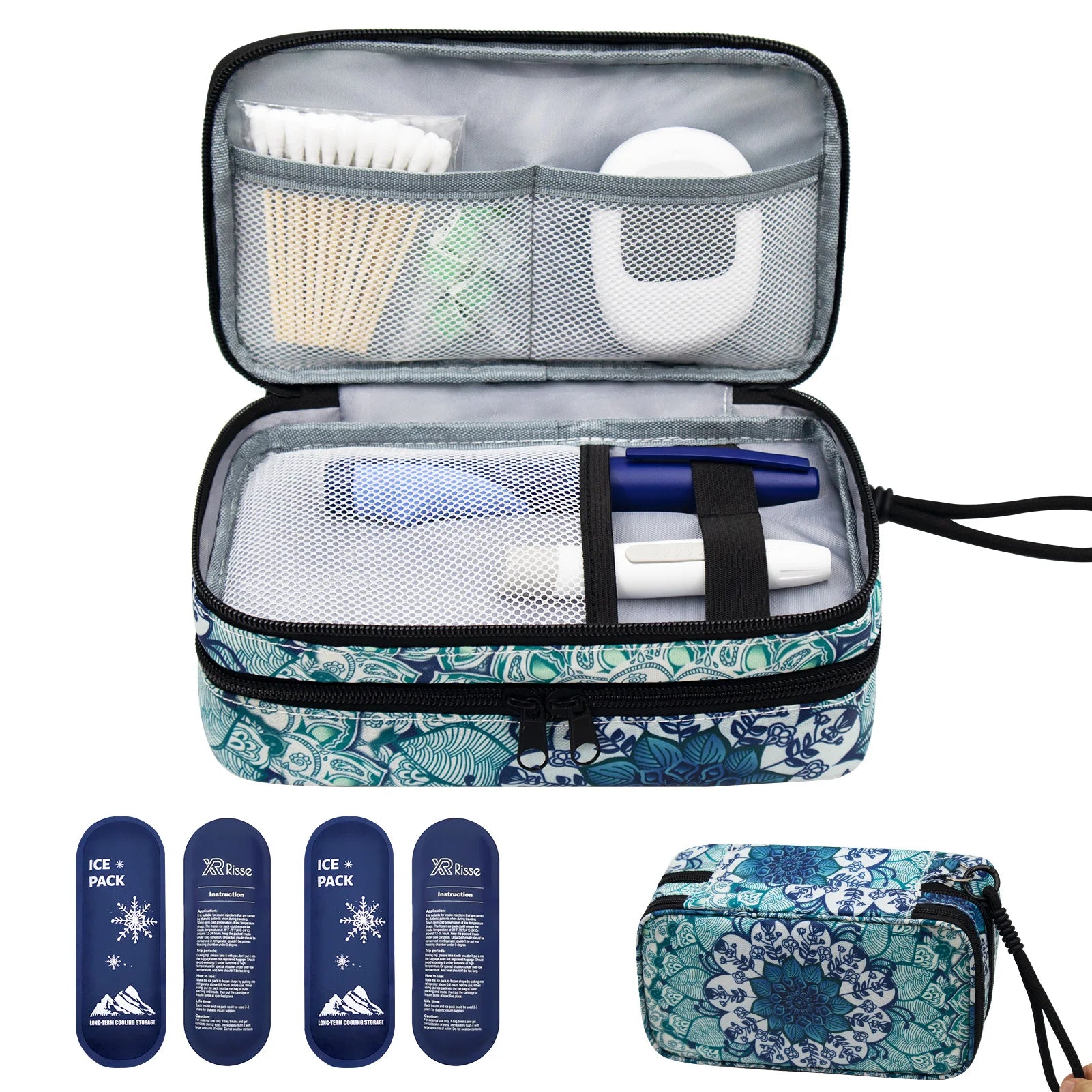 Insulin Cooler Bag with Ice Packs, Travel Medicine Organizer for Diabetes, Double Layer Storage Case