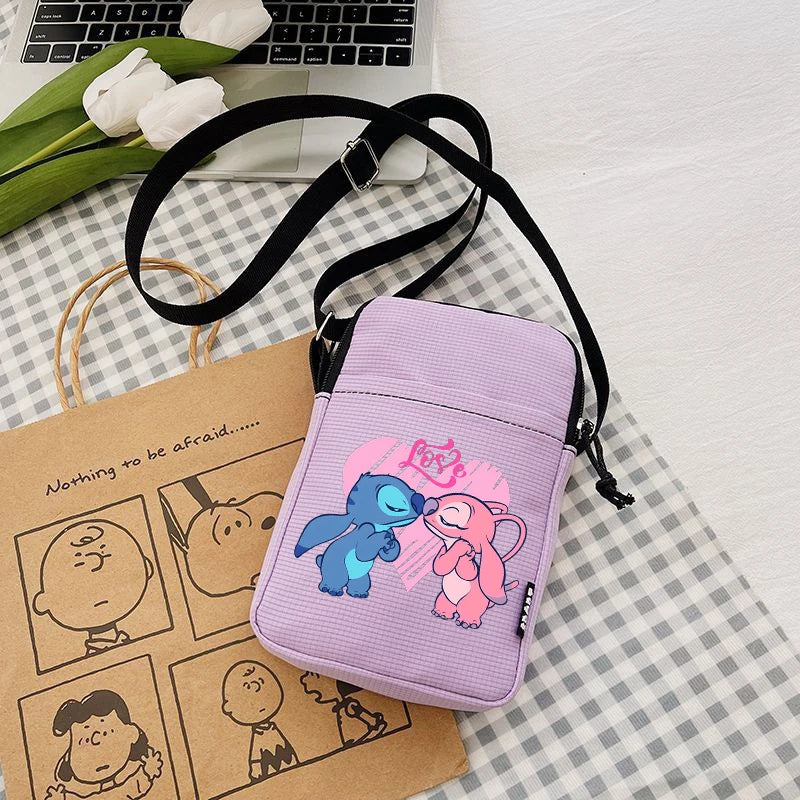 Disney Stitch Fashion Mobile Phone Bags Anime Women Messenger Bag Children Kawaii Coin Purse Girls Portable Crossbody Pouch Gift