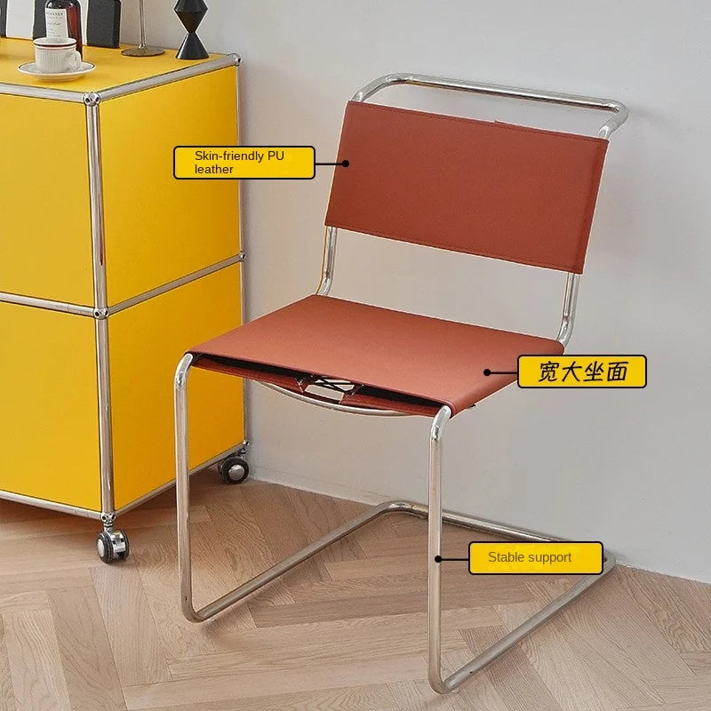 JOYLIVE Nordic Home Living Room Furniture Ins Wind Stainless Steel Pipe Chair Saddle Leather Back Seat Leisure Negotiation Chair