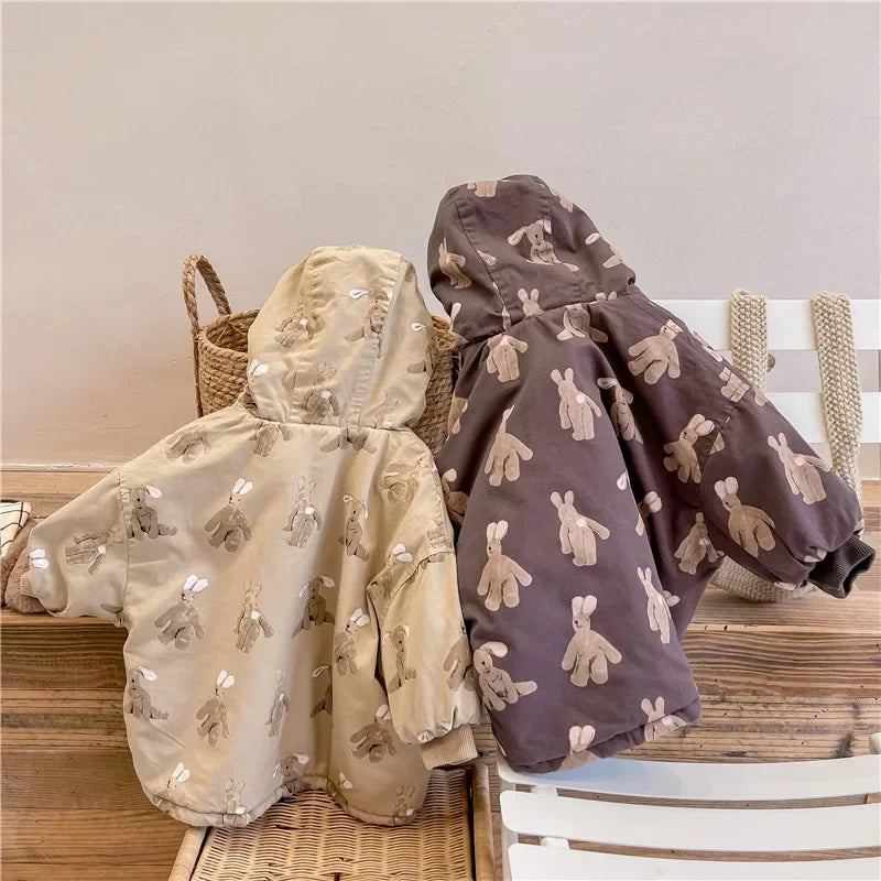 Children From 1 To 7 Years Outerwear Cartoon Kids Thick Padded Coat With Hood Korean Baby Clothing Girl Boy Jacket Warm Winter