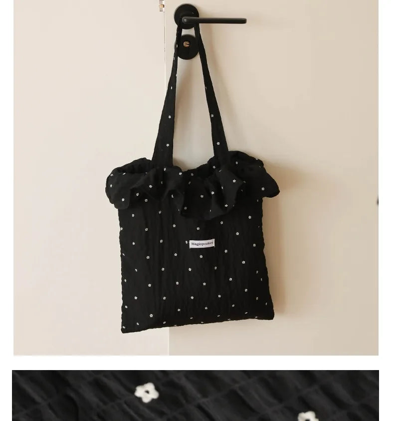 All-match Wave Point Chiffon Shoulder Bag Large Capacity Fairy Mesh Handbag Commuting Bag Korean Style Tote Bag Women