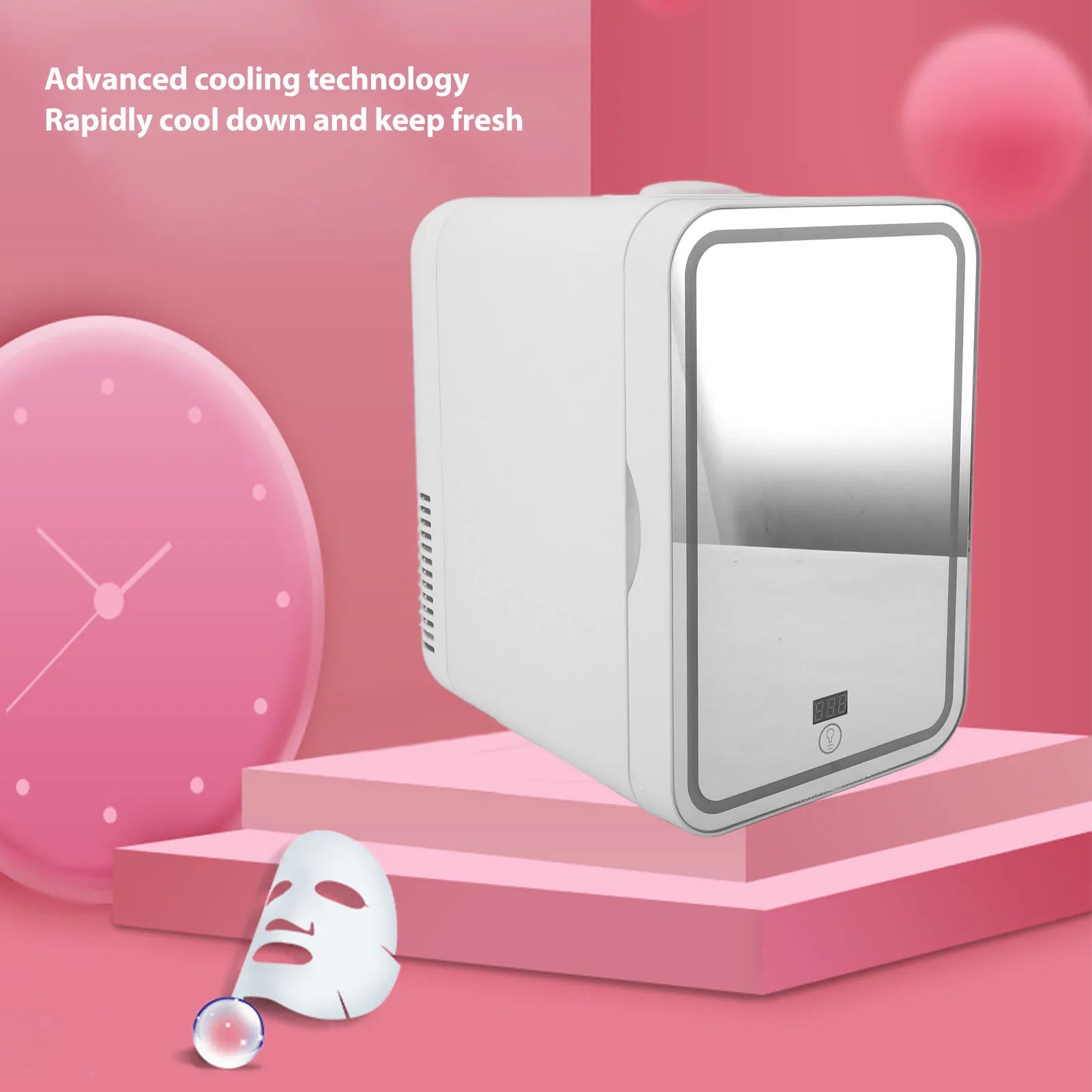 Portable Mirrored Beauty Fridge With Lighting 8L Mini Fridge Skin Care Makeup Storage with Mirror Light Cooler Warmer Refrigerat