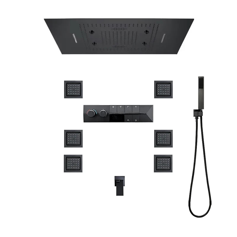 M Boenn Large 23 ×31 Inch Music LED Shower Head Rainfall Thermostat Shower System Bathroom Faucet Set Powerful Massage Body Jet