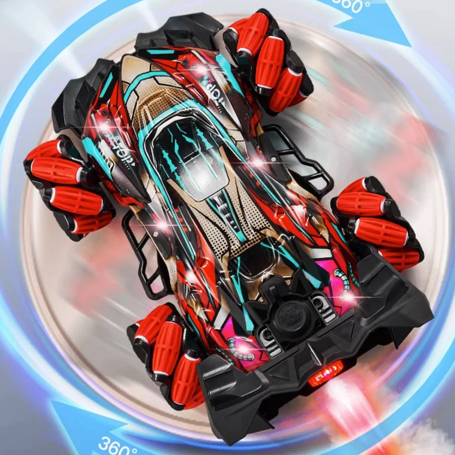 4Wd Rc Stunt Car with Sprayer & Namu Wheels, 2.4g Remote Control Drift Vehicle, Colorful Led Lights & Sound Off-Road Toys Gift F