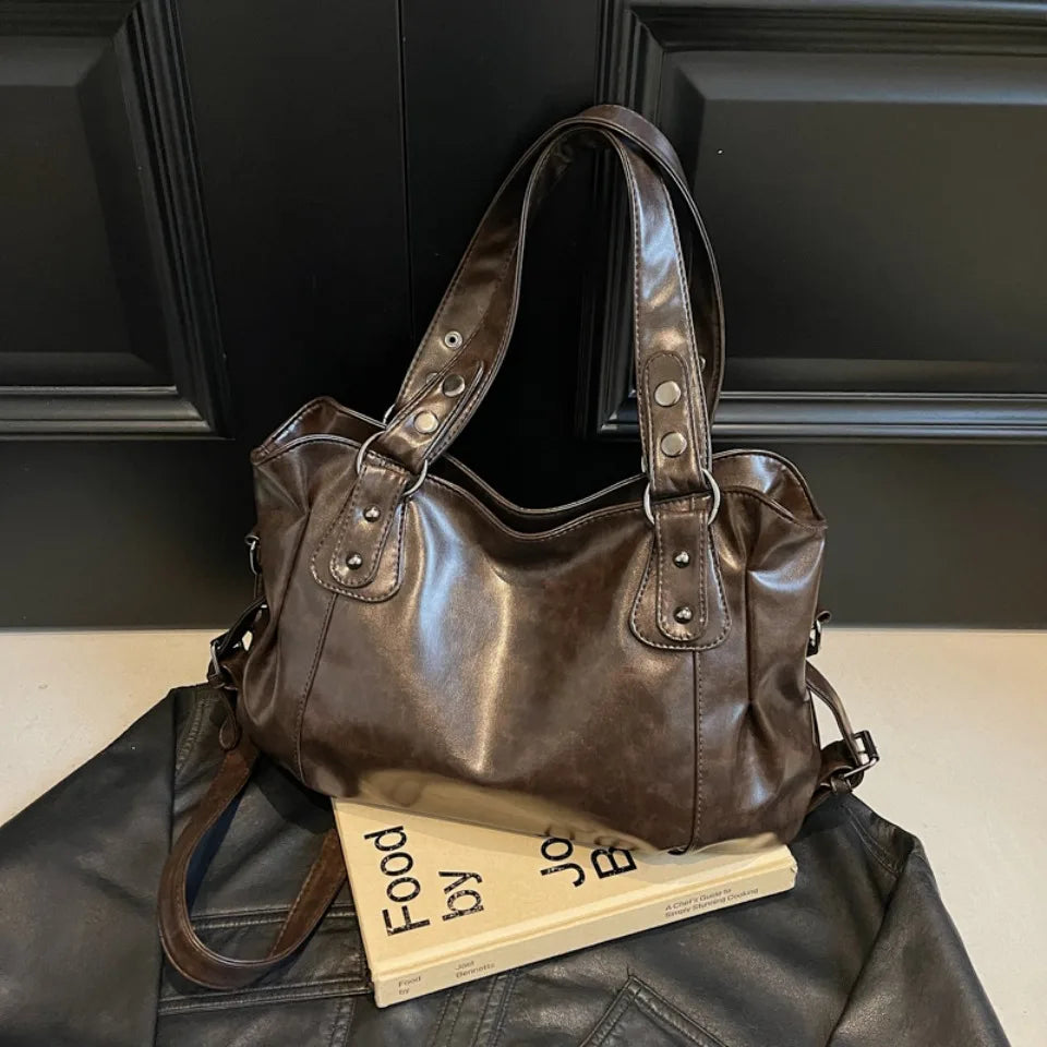 Retro Brand Roomy Shoulder Bag Female Luxury Solid Color Classic Crossbody Bag Large Capacity Style Soft PU Leather Tote Bag