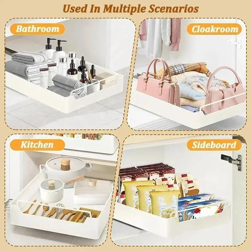 Box With Sliding Rail Pull-Out Cabinet Storage Rack Spice Pantry Shelves Drawer Kitchen Organizer Basket