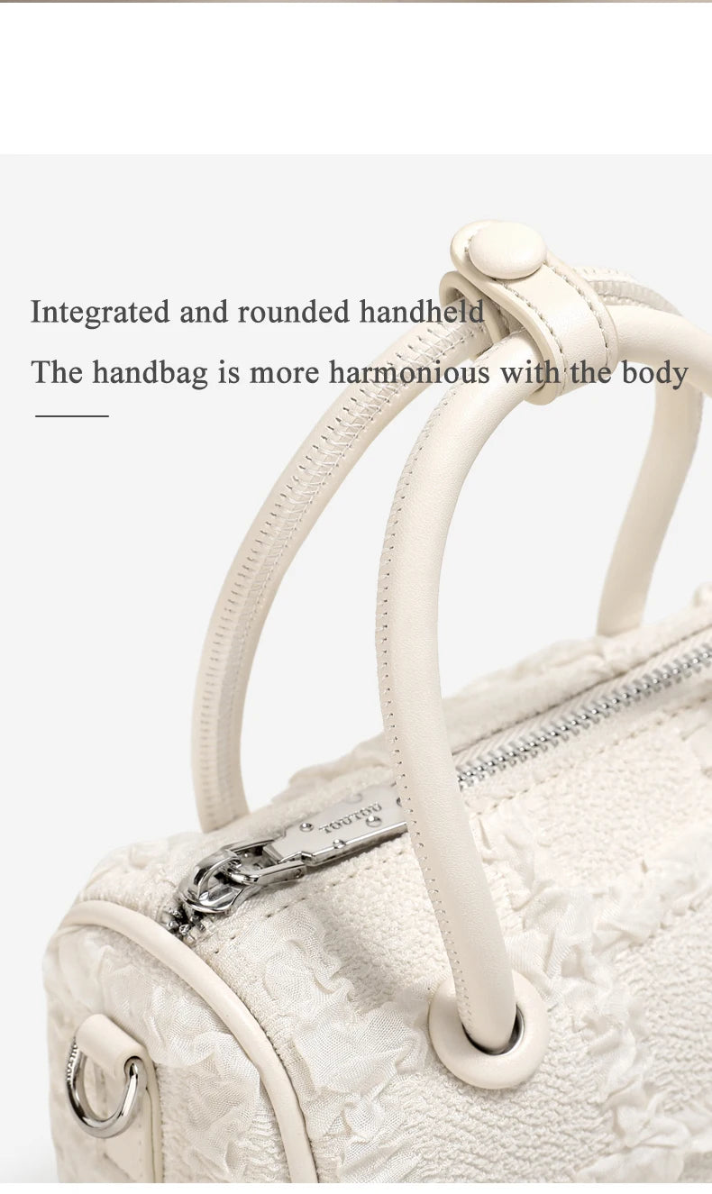 TOUTOU Women Boston Bowling Bag Charm Original Designer Brand White Handbag Adjustable Shoulder Strap Teacher Christmas Gift