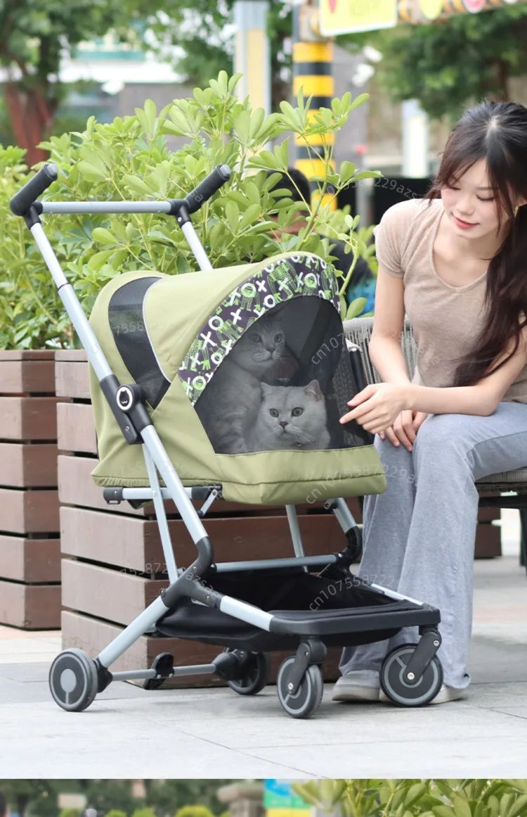 Portable pet stroller Ultra-light and easy to fold Large capacity pet stroller can accommodate two cats at the same time