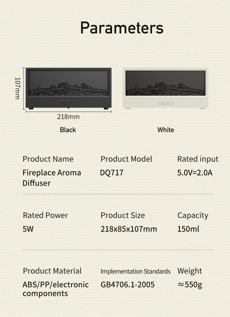 VISSKO Creative Fireplace Air Humidifier Waterless Auto-Off Aroma Essential Oil Diffuser with LED Light Remote Control for Gift