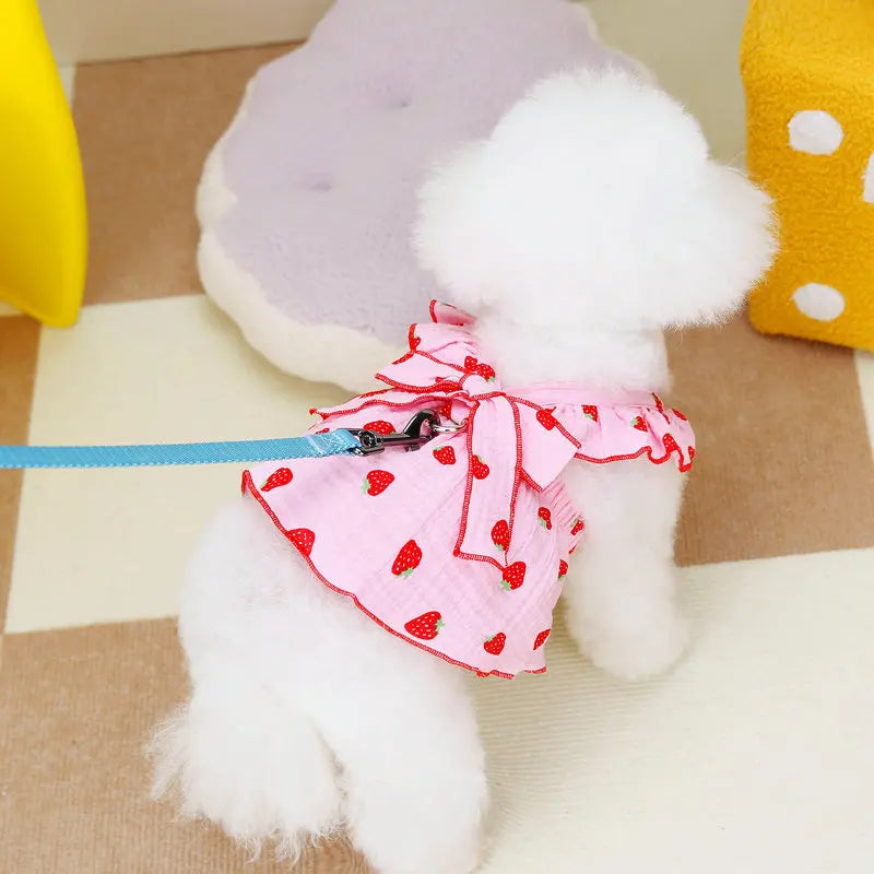 Dog Strawberry Dress Puppy Summer Clothes Luxury Dog Skirt Pet Dog Apparel Bow Dog Suspenders Chihuahua Bichon Girls Dog Costume