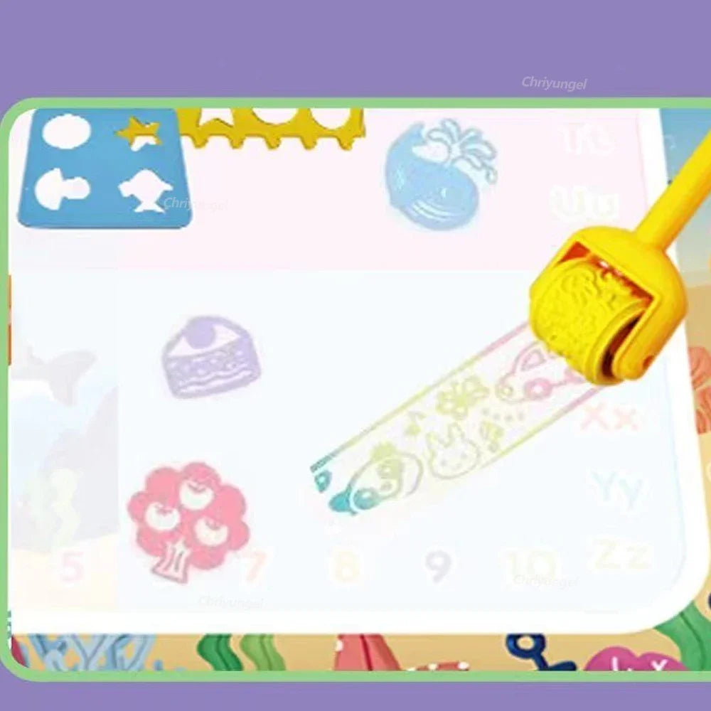 No Mess Kids Water Drawing Mat  Doodle Coloring Board with Magic Pens & Stamps Educational Montessori Toy Gift for Boys Girls