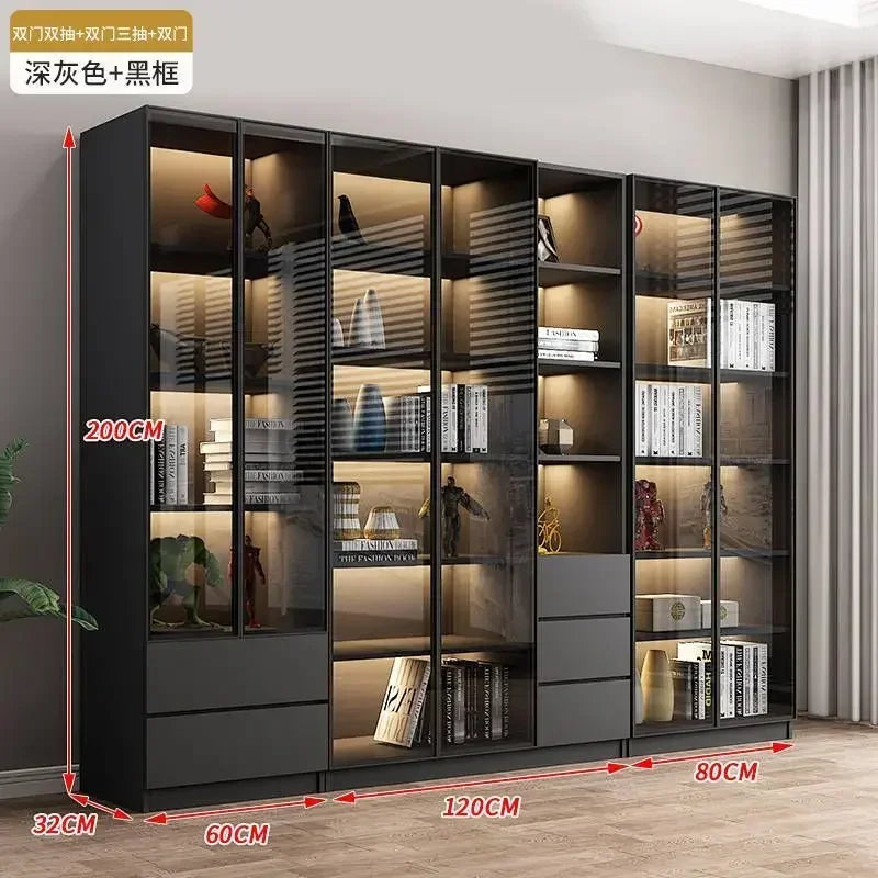 Modern Dust-Proof Bookcase with Glass Door Display Cabinet Modern Luxury Customized Home Living Room Integrated Bookshelf
