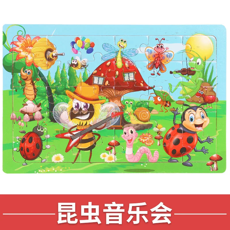 NEW Wooden 30pcs Puzzles Children Animal Dinosaur Cartoon Plane Puzzle Baby Early Education and Intellectual Building Block Toys