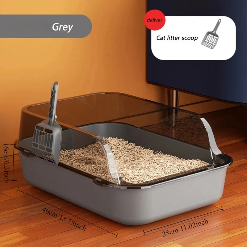 Cat Litter Box Large Capacity Semi-closed Plastic Anti-Splash Cats Toilet Bedpan Big Oversized Cat Tray Bedpan Cat Toilet Bowl