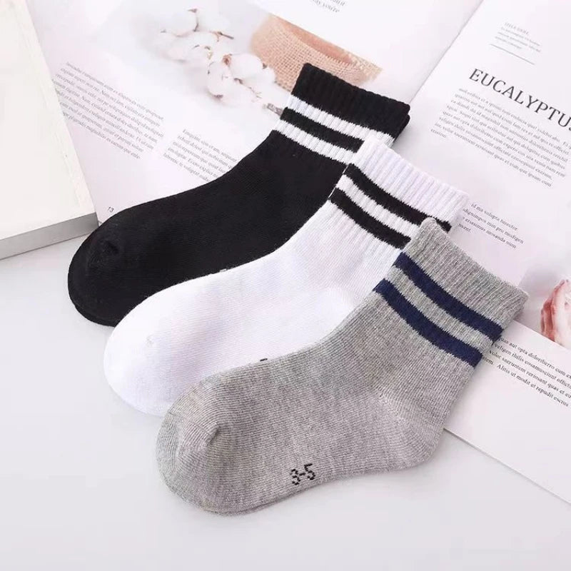Horetong 5 Pairs Pure Cotton Soft Student Socks Breathable Absorbing Sweat Sport Socks Boys Girls Middle Tube Sock For 3-13 Year