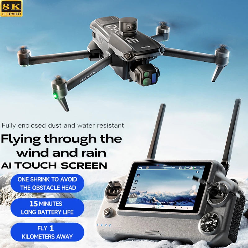 New Wing 6 Drone 8K Camera 3-Axis Gimbal WIFI Obstacle Avoidance FPV Brushless Touch Screen Remote Control Quadcopter Toys Gifts