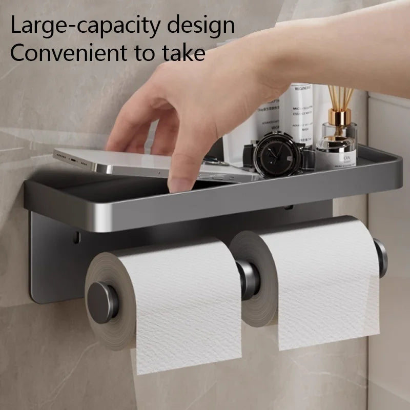 No Drill Toilet Paper Holder Wall-Mounted Aluminum Alloy Toilet Paper Holder Tissue Rack Tissue Holder Bathroom Accessories