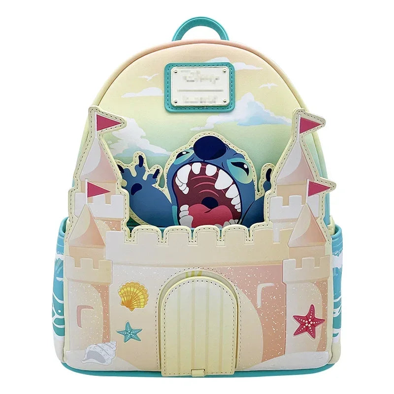 PU Leather Women Backpack Stitch Cartoon Chocolate Mickey Peter and Wendy Star Sky Students Brand Backpack Waterproof Bag