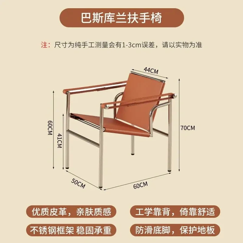 Le Corbusier Italian Style Single Sofa Chair Designer Vintage Single Chair Stainless Steel Leisure Chair