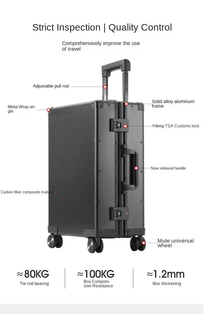 20″24″ Travel Suitcase Carbon Fiber Rolling luggage Carry-On Luggage Aluminum Frame Trolley Case With Wheels Business Boarding