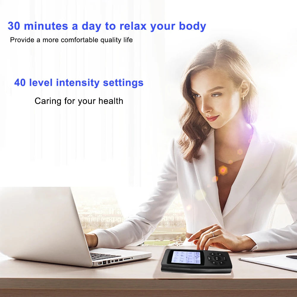 Tens Electroestimulador Pulse Acupuncture Massager 40 Levels EMS Muscle Stimulators Relaxation Medical Pain Relief with 10 Pads