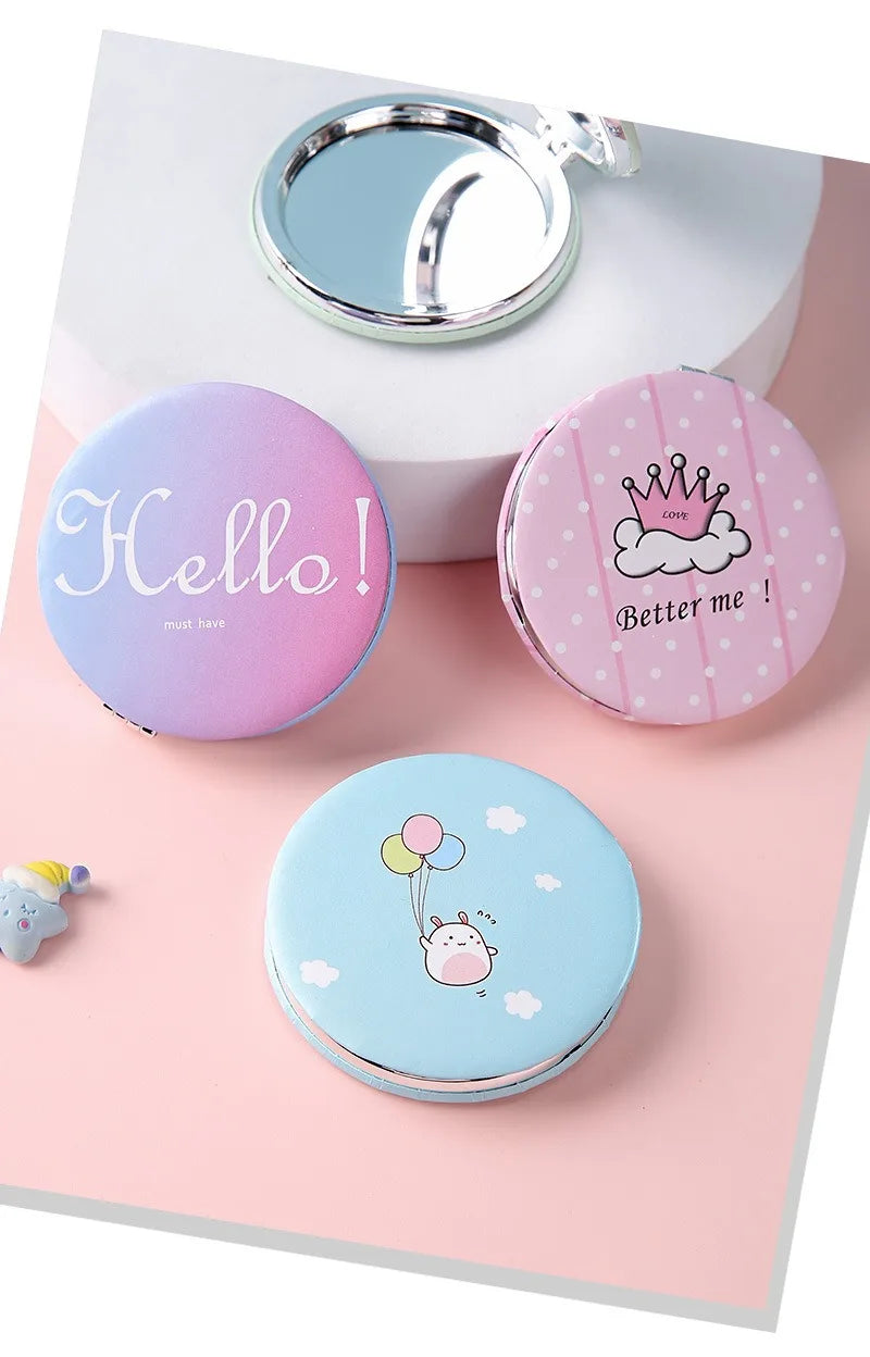 Circular Makeup Mirror Portable Portable Student Pocket Folding Mirror Beauty Makeup Makeup Princess Circular Mirror