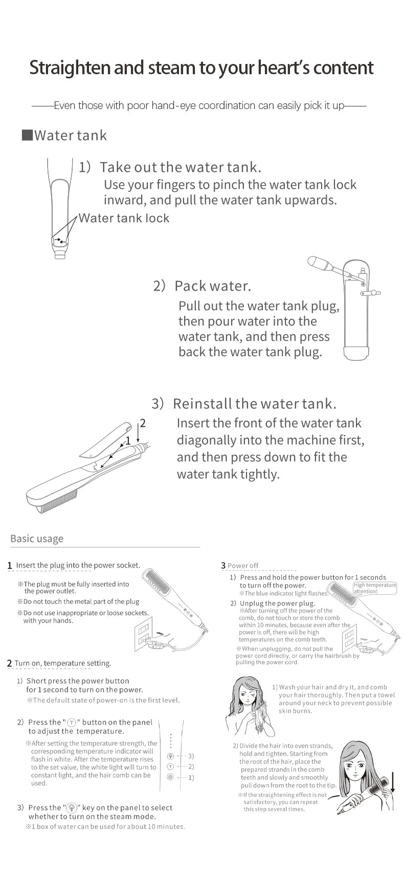 Hot Sale PTC Heating Smart Steam Hair Straightener Brush Smoothing Flat Iron Curly Hair Straightening Comb Electric Hair Brushes