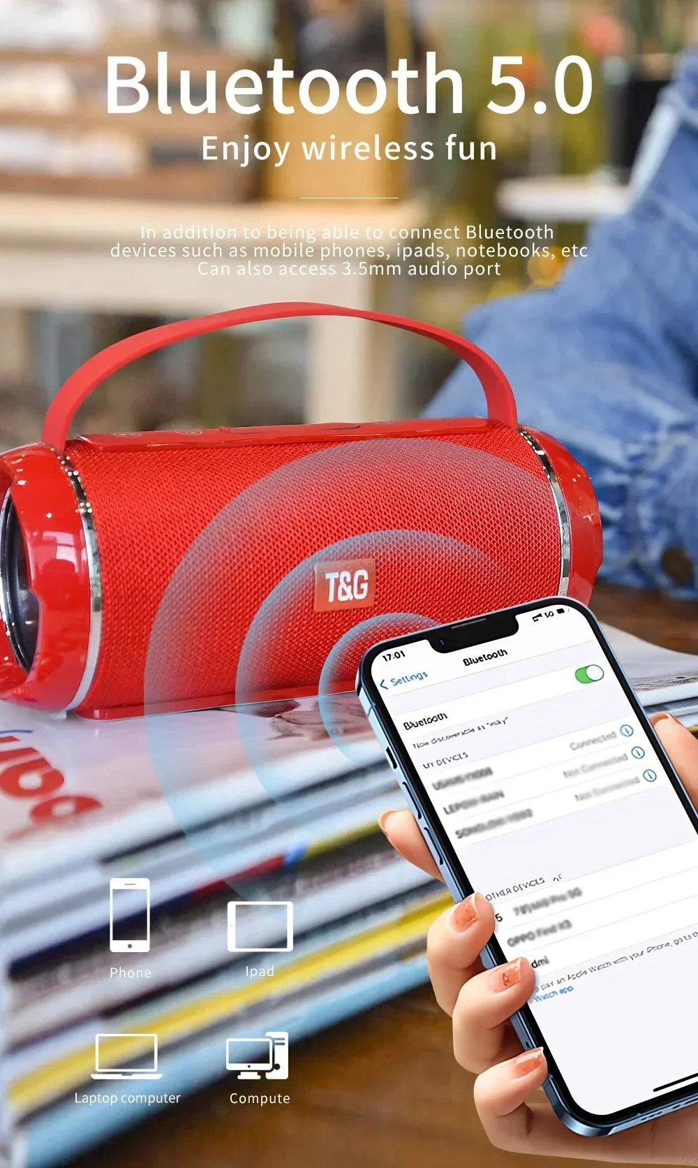 T&G TG116C Bluetooth Speakers Wireless Powerful Portable Speakers Box Outdoor Speaker Subwoofer Music Center Boom Box With Radio