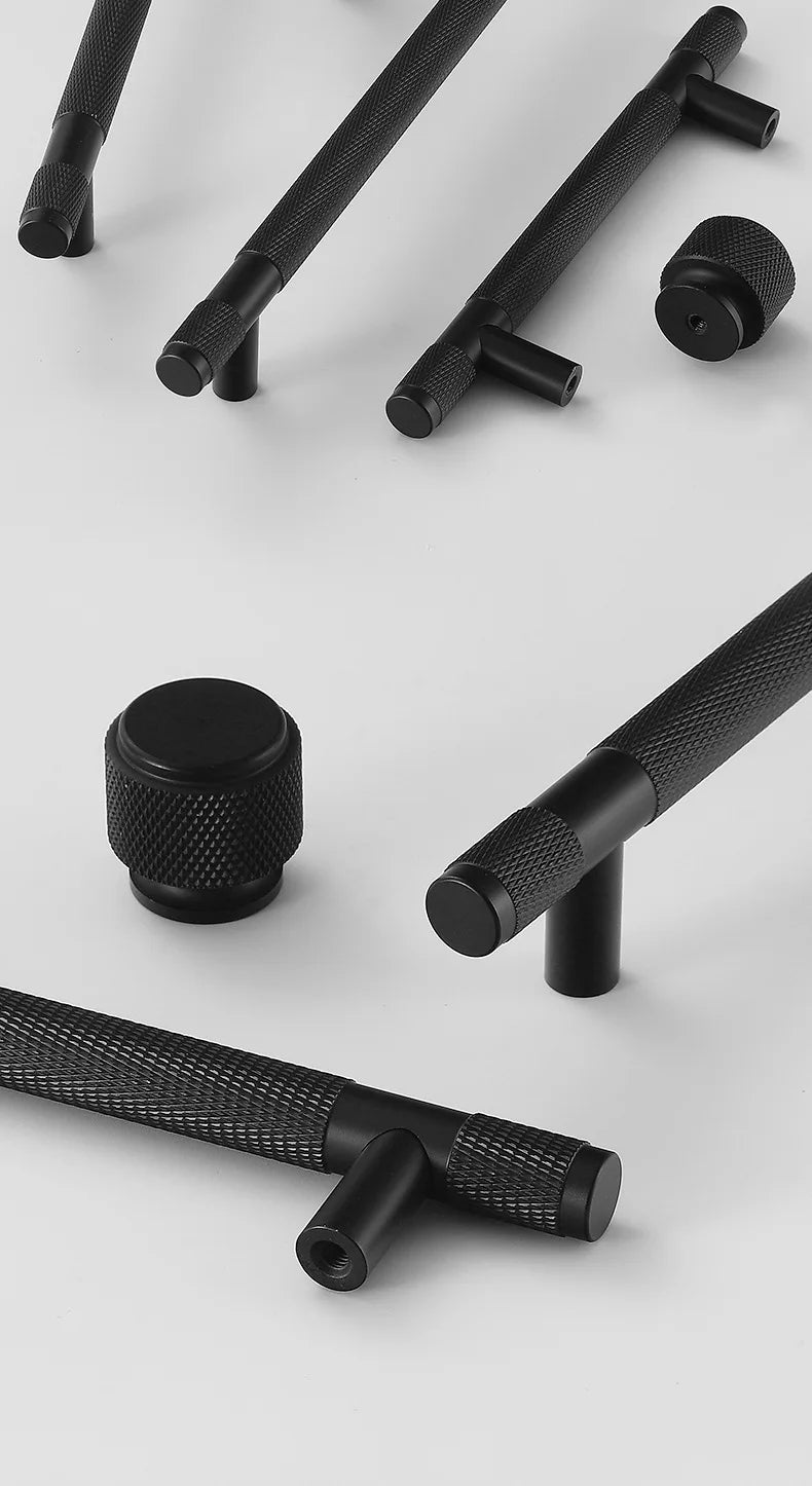 Black Gold Knurled Kitchen Cupboard Cabinet Storage Handles Closet T Bar Wardrobe Door Pulls Door Knobs Home Furniture Handles