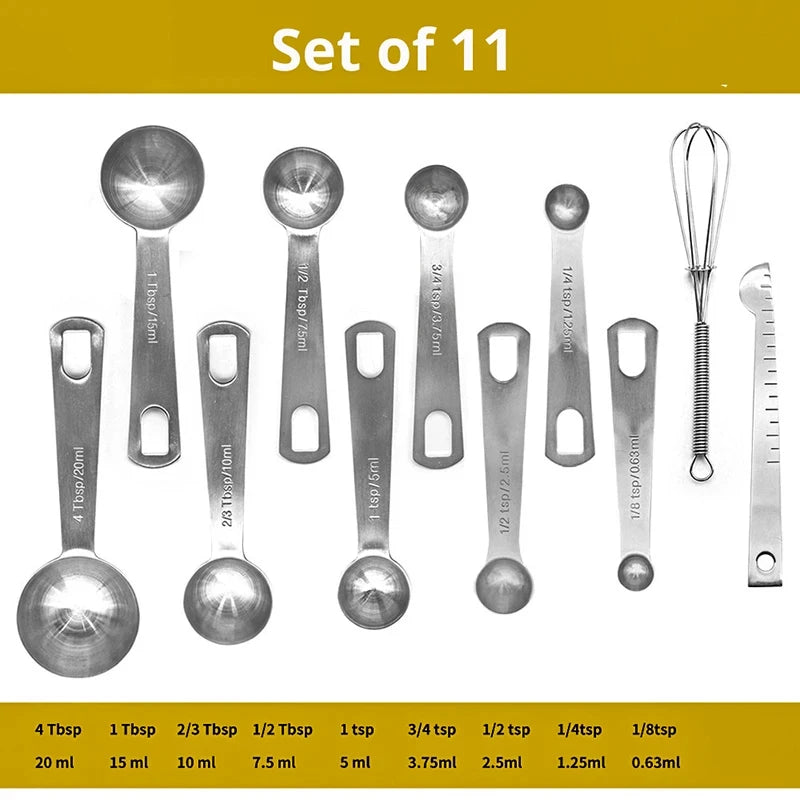 6/9/11Pcs Measuring Spoons Set Stainless Steel Seasoning Coffee Scoop Measuring Spoon With Scale Kitchen Baking Measuring Tools