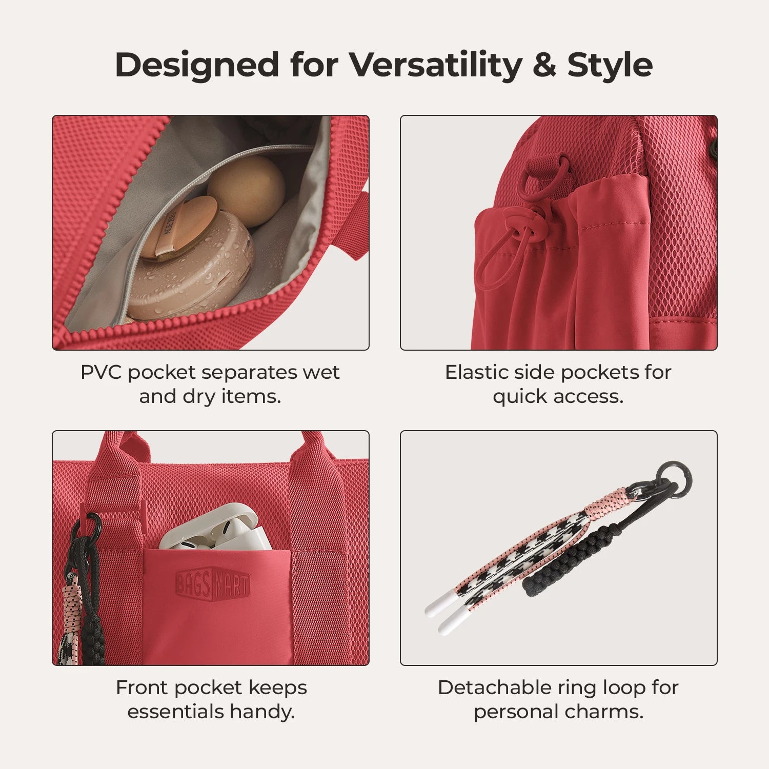 BAGSMART Boston Bag for Women Mini Duffel Shoulder Crossbody Bag Waterproof with Wet Pocket Gym Travel Daily Beach Weekender